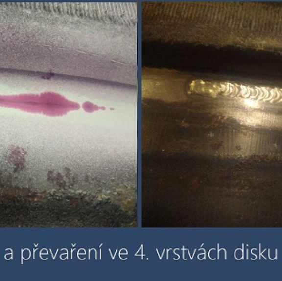 Defektoskopie a převaření ve 4. vrstvách disku kola traktoru